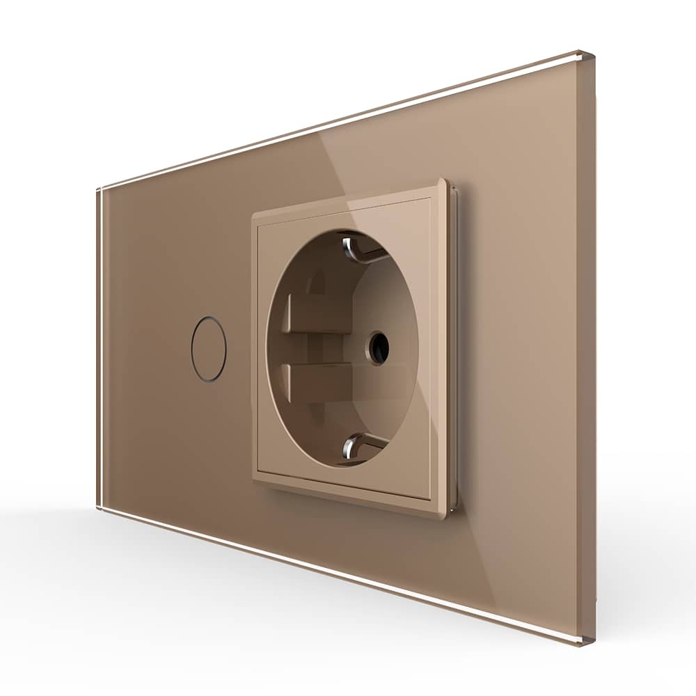 Intrerupator Simplu + Priza LIVOLO cu Rama Din Sticla, Standard Italian, 4M