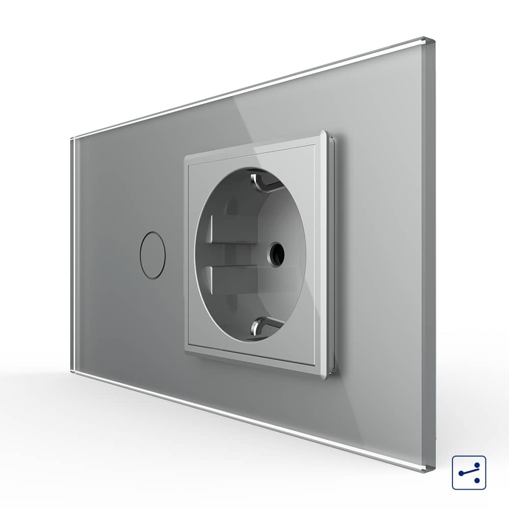 Intrerupator Simplu Cap Scara / Cruce + Priza LIVOLO cu Rama Din Sticla, Standard Italian, 4M