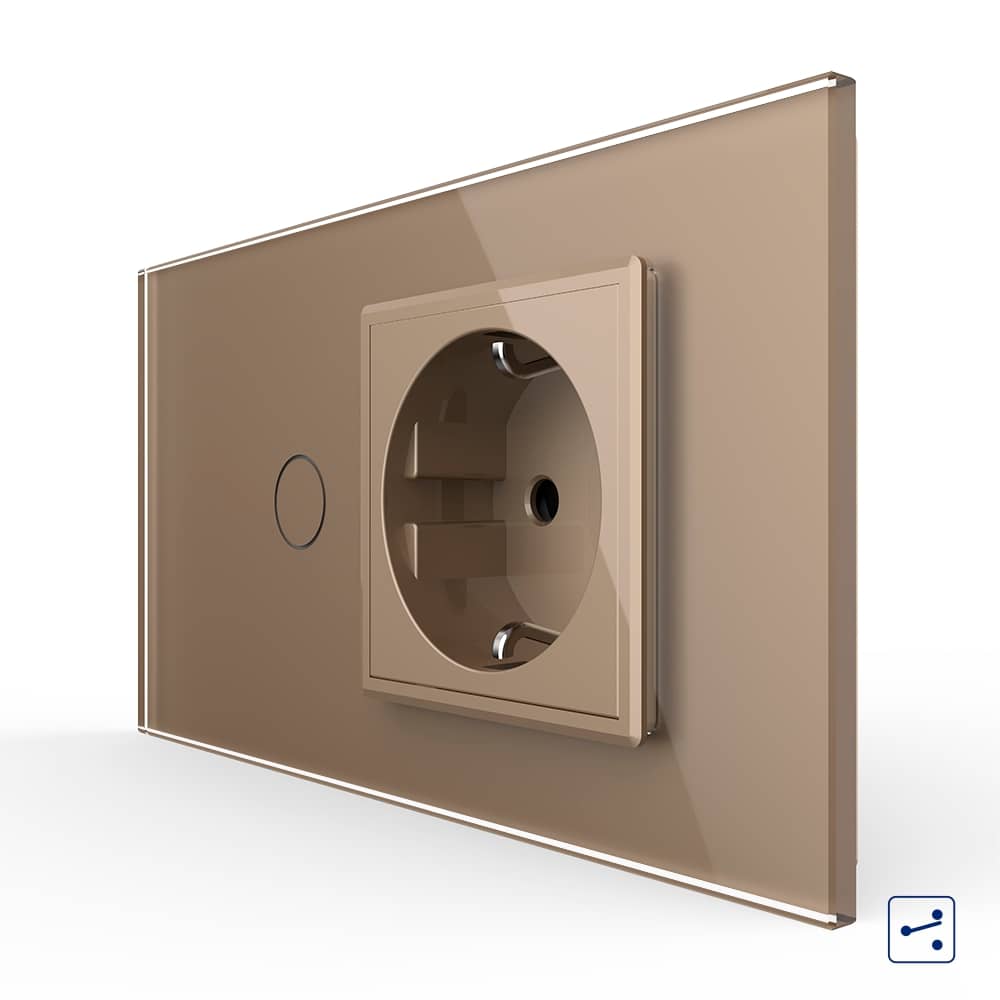 Intrerupator Simplu Cap Scara / Cruce + Priza LIVOLO cu Rama Din Sticla, Standard Italian, 4M