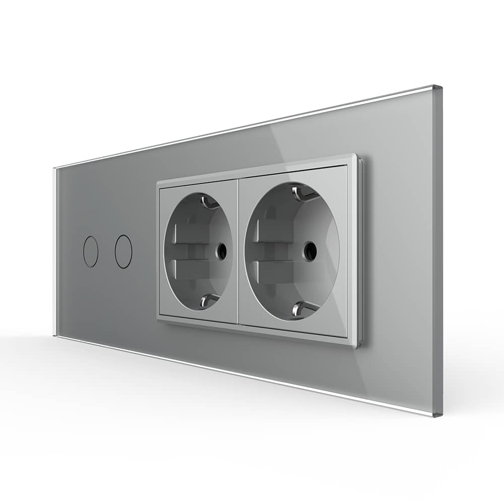 Intrerupator Dublu + 2 Prize LIVOLO cu Rama Din Sticla, Standard Italian, 6M