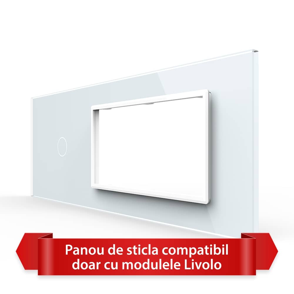 Panou Intrerupator Simplu cu 2 Prize LIVOLO din Sticla, Standard Italian - 6/7M — imaginea 1