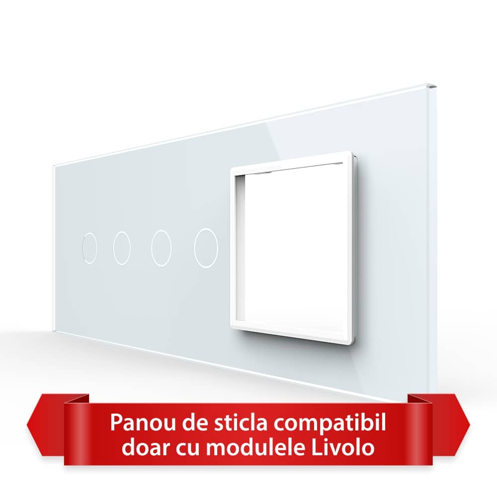 Panou Intrerupator Dublu + Dublu cu Priza LIVOLO din Sticla, Standard Italian - 6/7M — imaginea 1