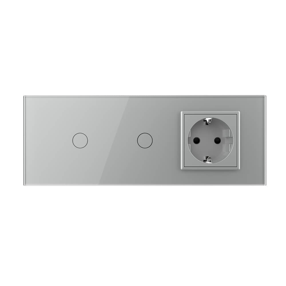 Intrerupator Simplu + Simplu + Priza LIVOLO cu Rama Din Sticla, Standard Italian, 6M — imaginea 2
