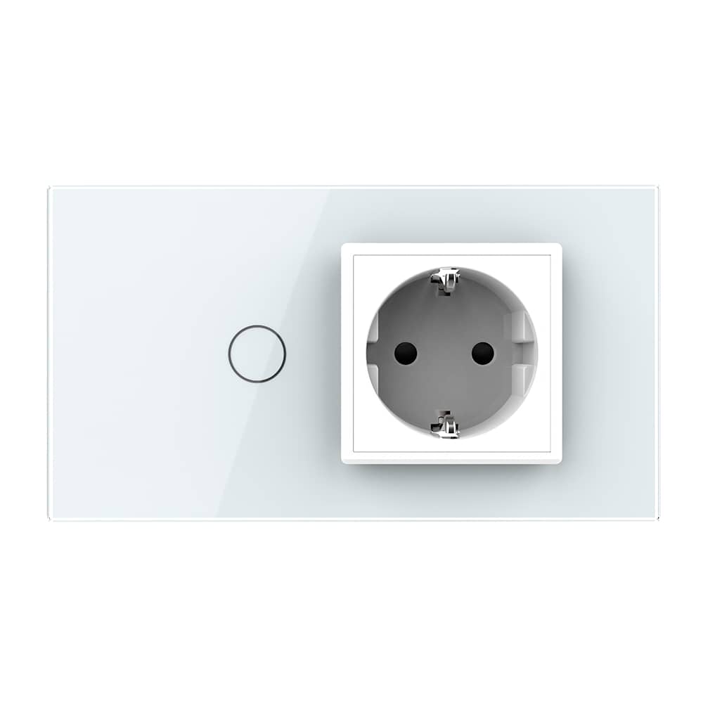 Intrerupator Simplu Cap Scara / Cruce + Priza LIVOLO cu Rama Din Sticla, Standard Italian, 4M — imaginea 2