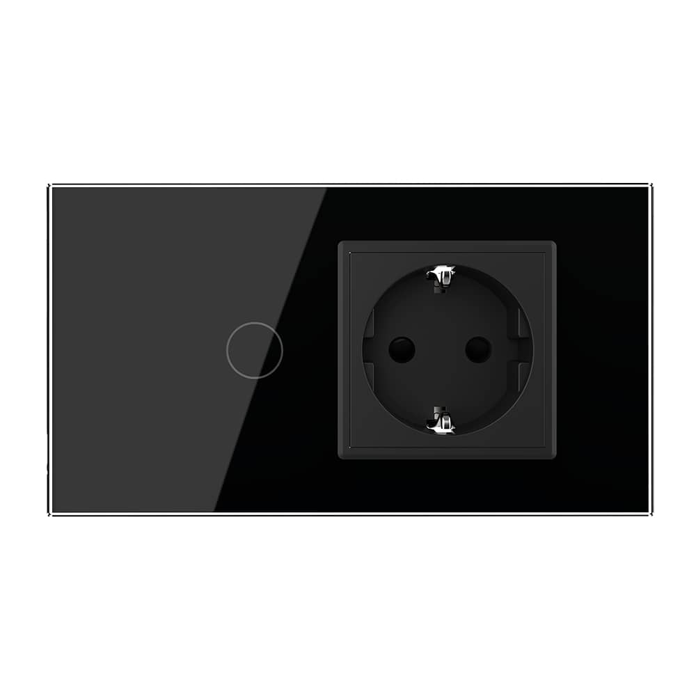 Intrerupator Simplu Cap Scara / Cruce + Priza LIVOLO cu Rama Din Sticla, Standard Italian, 4M — imaginea 2