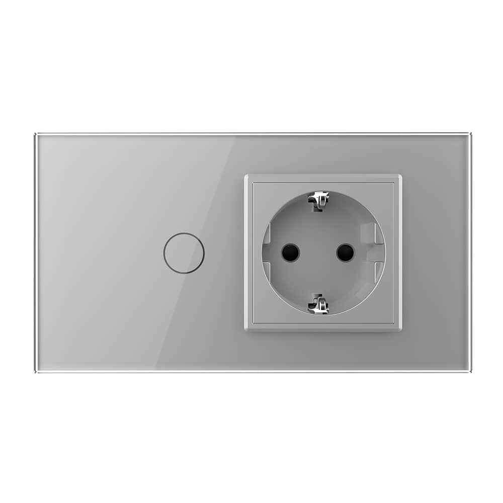 Intrerupator Simplu Cap Scara / Cruce + Priza LIVOLO cu Rama Din Sticla, Standard Italian, 4M — imaginea 2