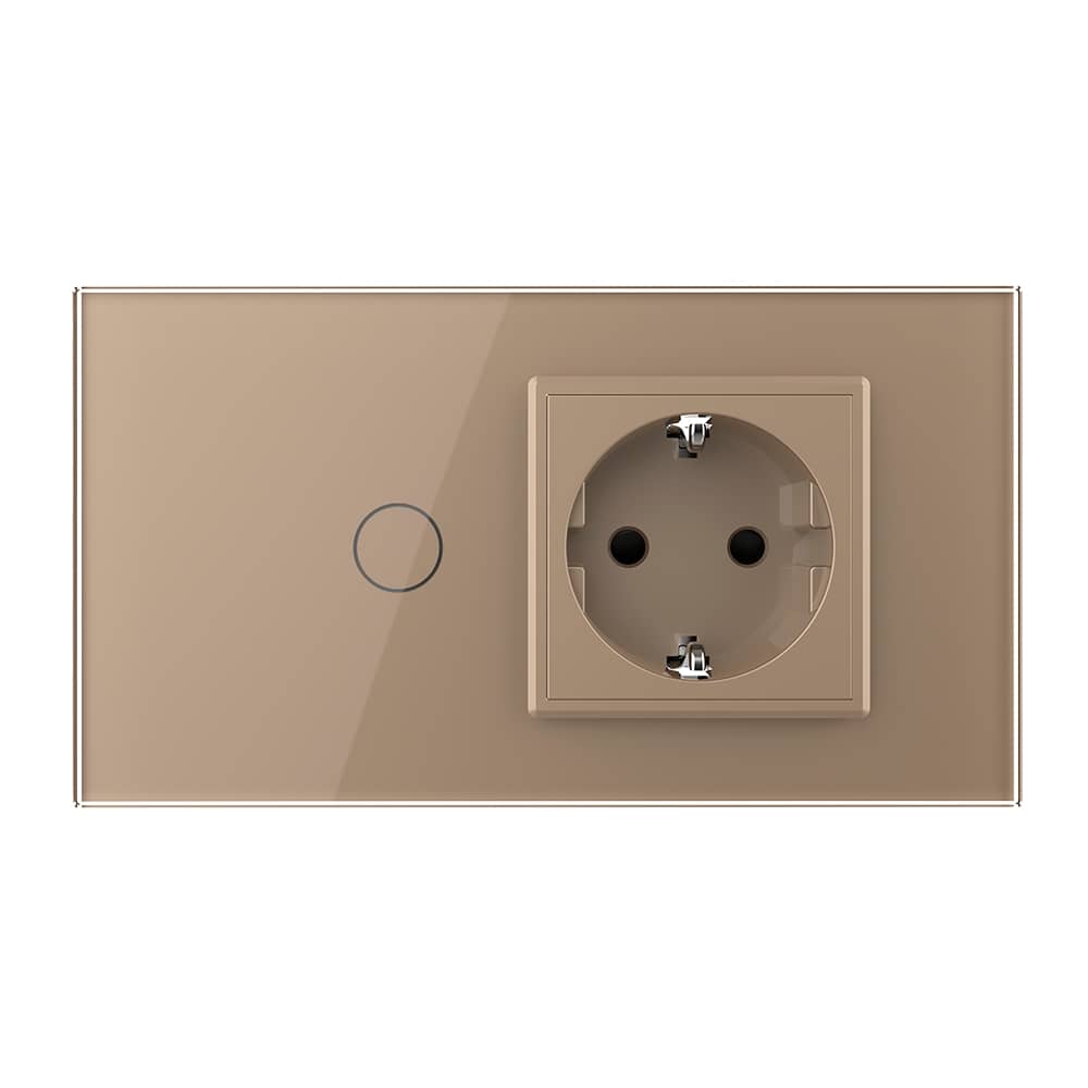 Intrerupator Simplu Cap Scara / Cruce + Priza LIVOLO cu Rama Din Sticla, Standard Italian, 4M — imaginea 2