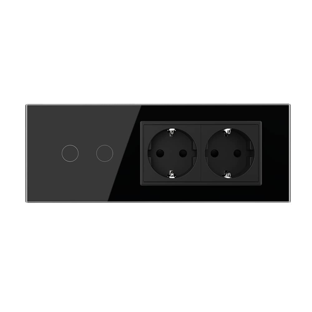 Intrerupator Dublu + 2 Prize LIVOLO cu Rama Din Sticla, Standard Italian, 6M — imaginea 2
