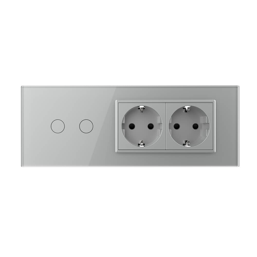 Intrerupator Dublu + 2 Prize LIVOLO cu Rama Din Sticla, Standard Italian, 6M — imaginea 2