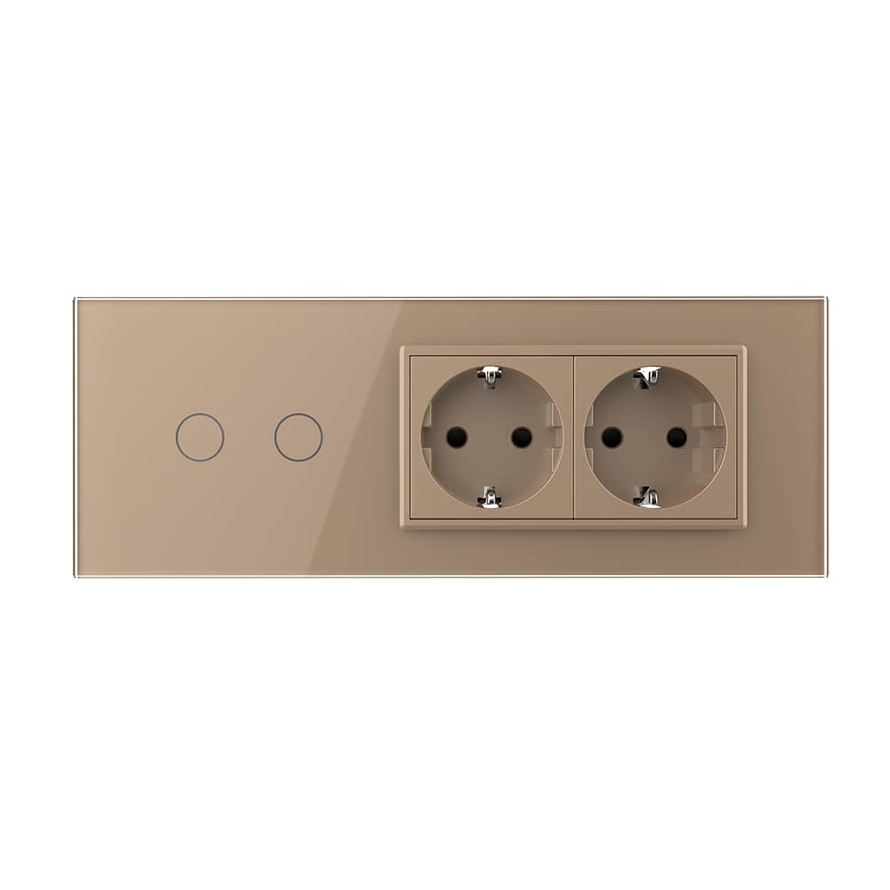 Intrerupator Dublu + 2 Prize LIVOLO cu Rama Din Sticla, Standard Italian, 6M — imaginea 2