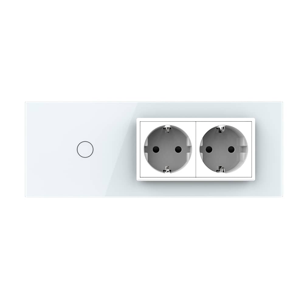 Intrerupator Simplu + 2 Prize LIVOLO cu Rama Din Sticla, Standard Italian, 6M — imaginea 2