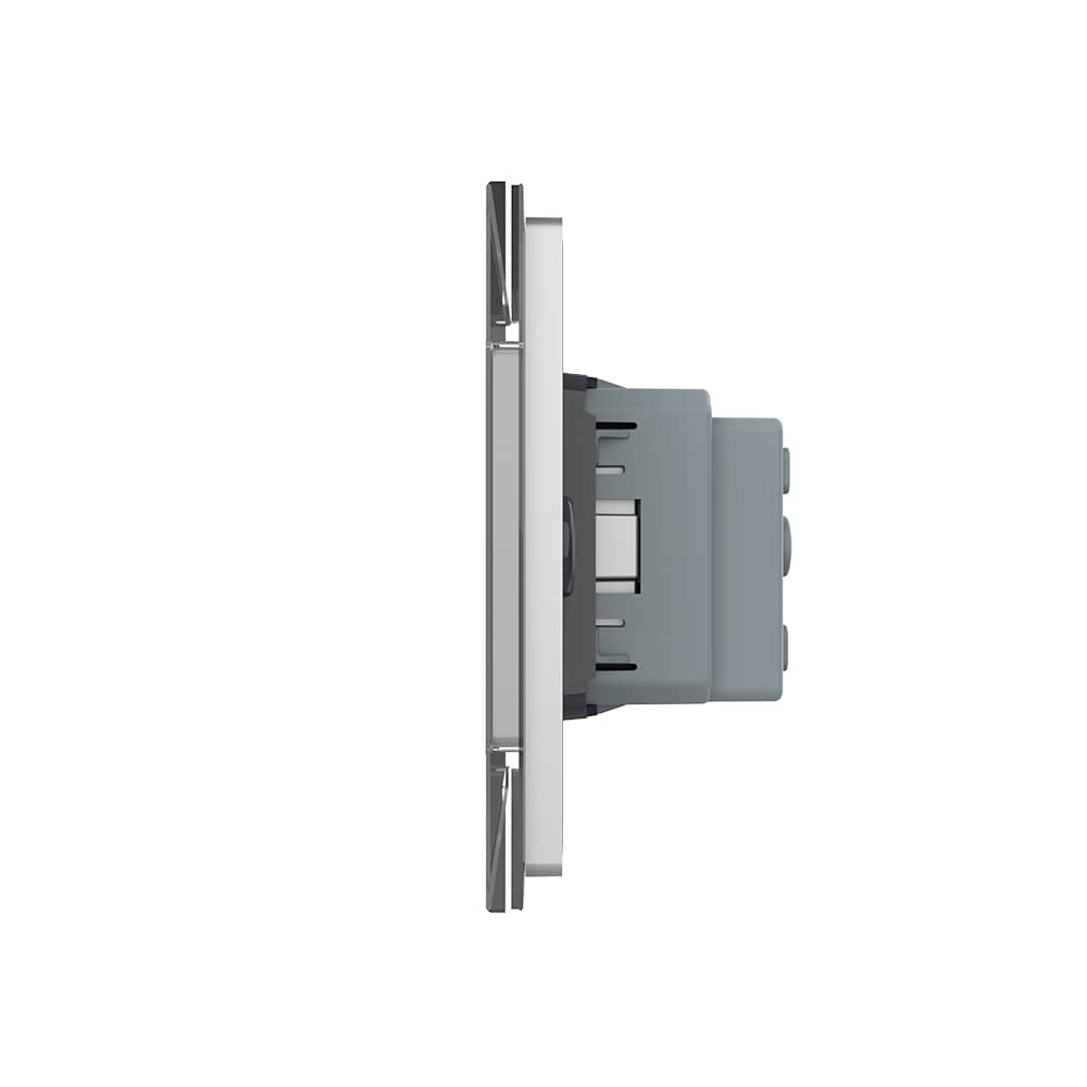 Intrerupator Simplu Cap Scara / Cruce + Priza LIVOLO cu Rama Din Sticla, Standard Italian, 4M — imaginea 3
