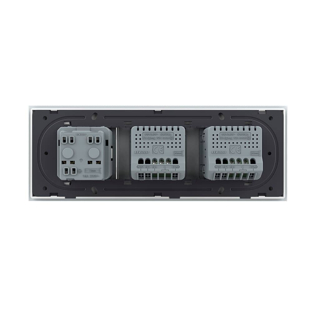 Intrerupator Simplu + Simplu + Priza LIVOLO cu Rama Din Sticla, Standard Italian, 6M — imaginea 4