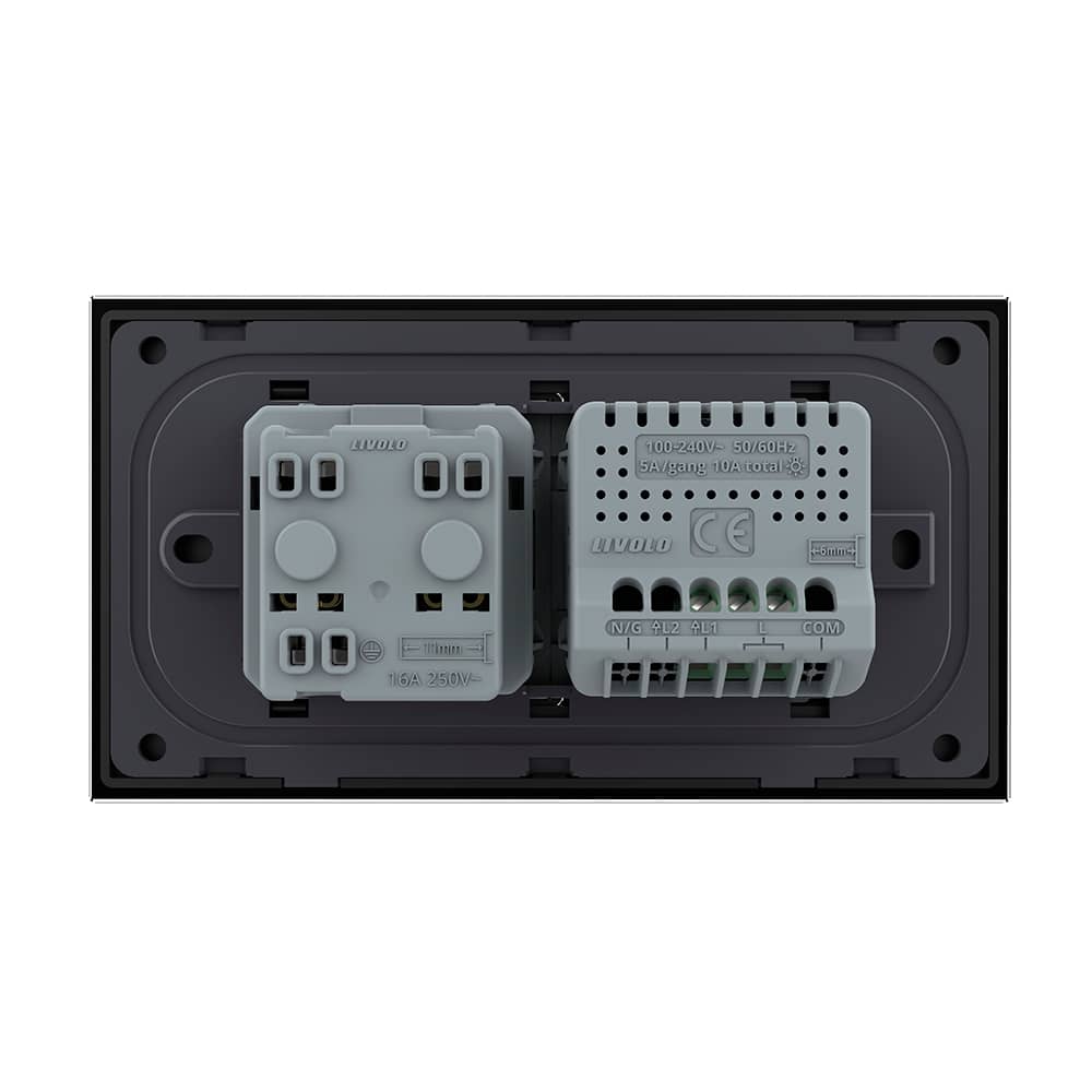 Intrerupator Simplu + Priza LIVOLO cu Rama Din Sticla, Standard Italian, 4M — imaginea 4