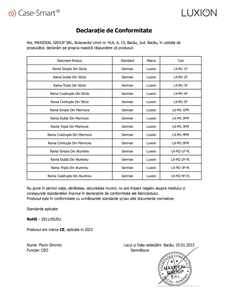 Declarație de conformitate: rame