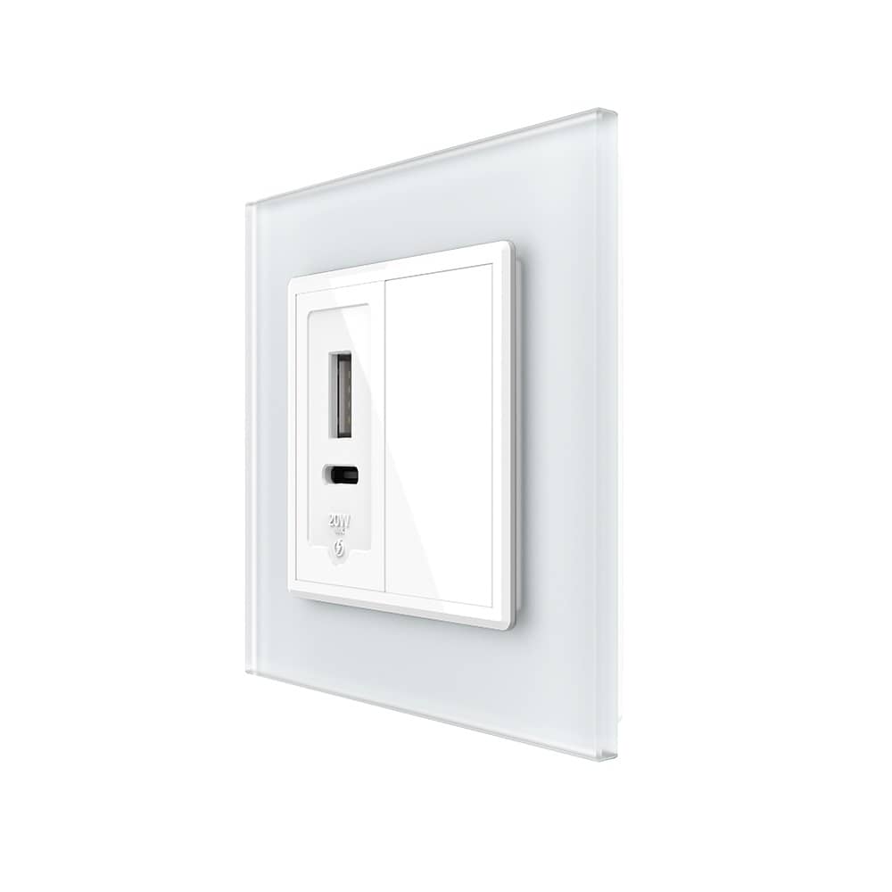 Priza USB-A + USB-C cu Rama Din Sticla si Tasta Falsa LIVOLO