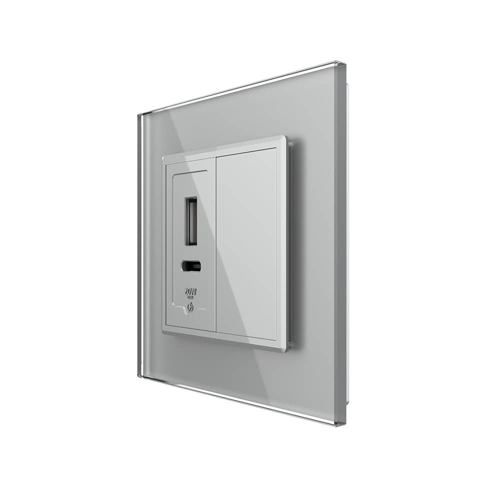 Priza USB-A + USB-C cu Rama Din Sticla si Tasta Falsa LIVOLO