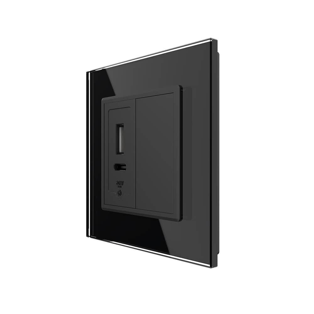 Priza USB-A + USB-C cu Rama Din Sticla si Tasta Falsa LIVOLO
