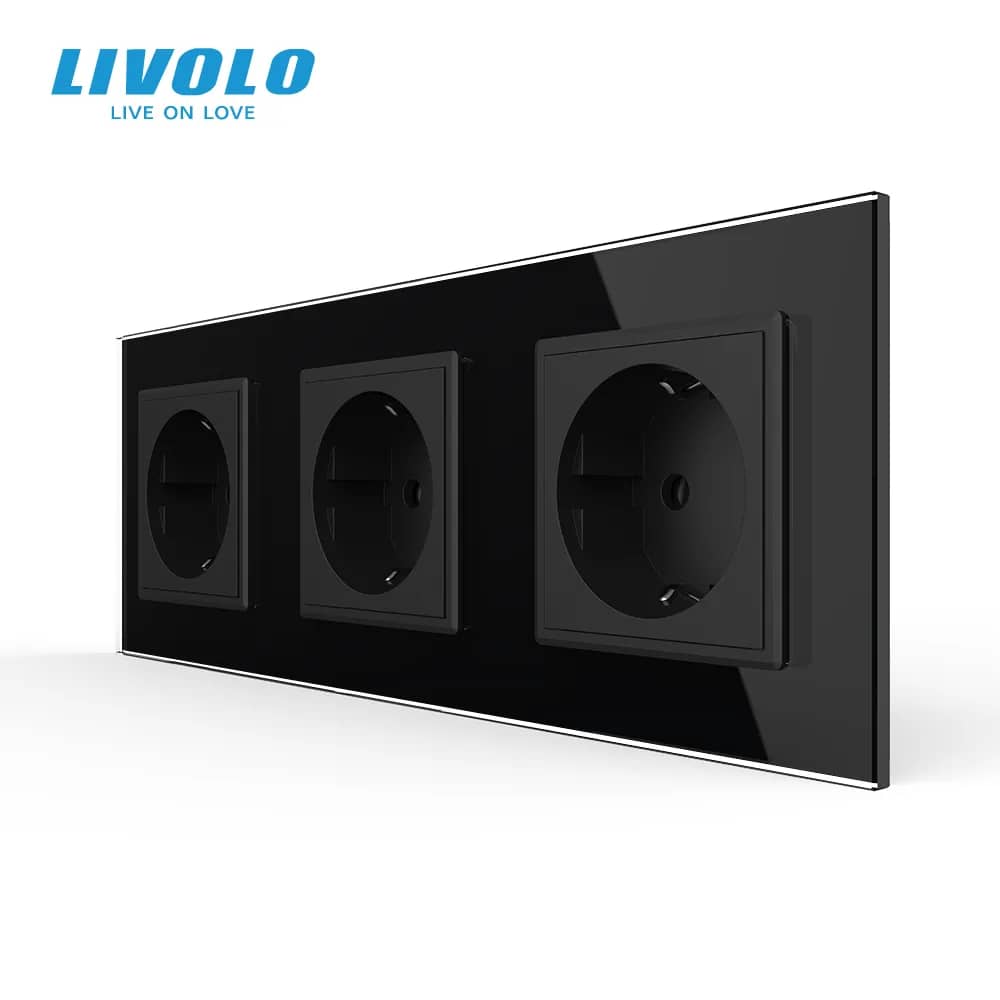 Priza tripla Livolo cu rama din sticla — imaginea 4