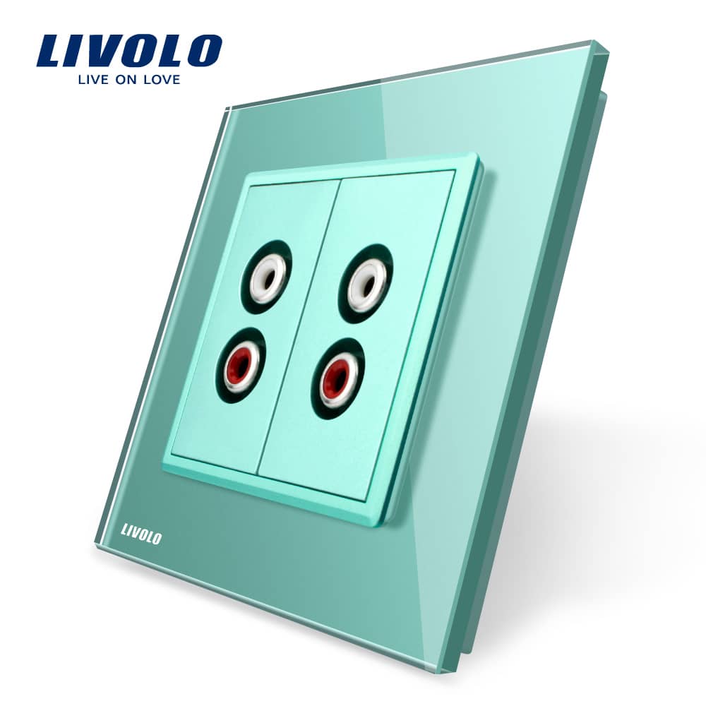 Priza dubla audio Livolo cu rama din sticla — imaginea 1