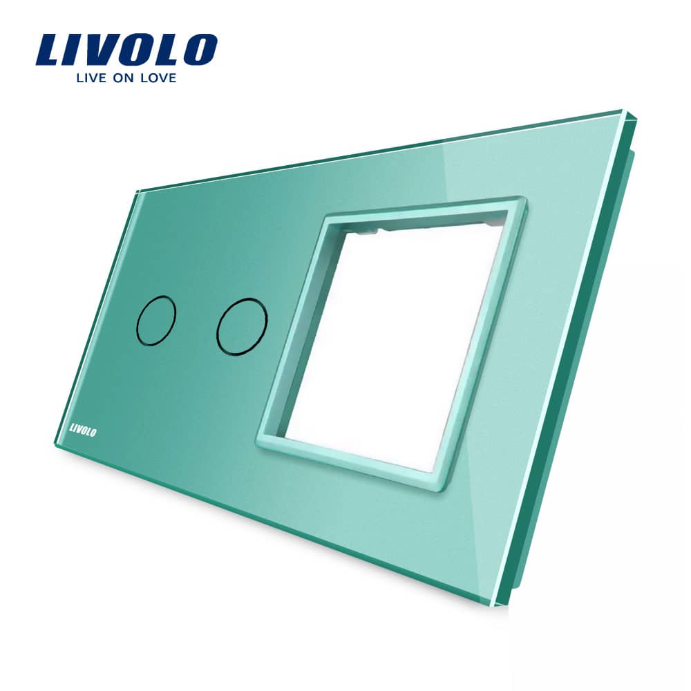 Panou intrerupator dublu cu touch + priza simpla Livolo din sticla — imaginea 2