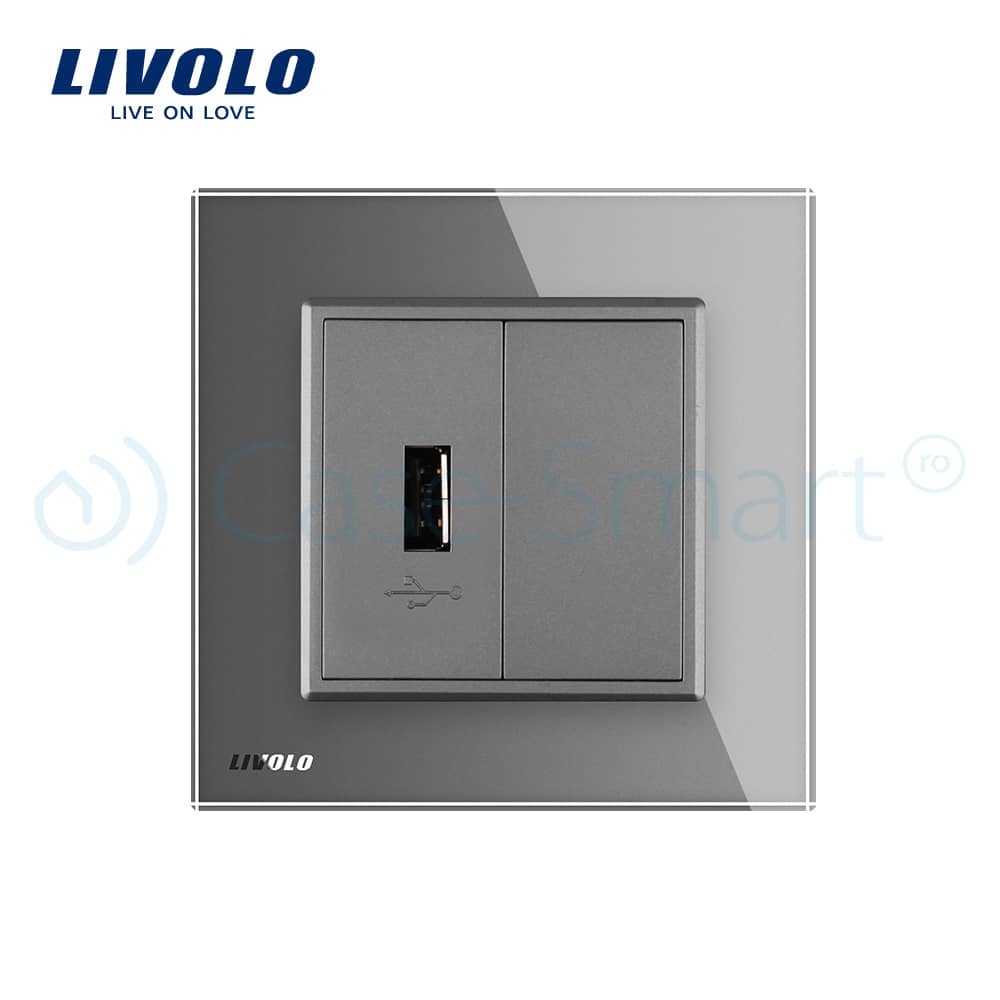 Priza USB Livolo cu rama din sticla — imaginea 2