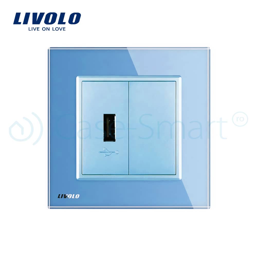 Priza USB Livolo cu rama din sticla — imaginea 2