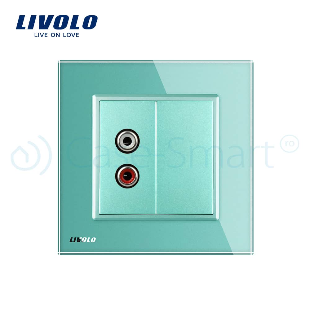 Priza simpla audio Livolo cu rama din sticla — imaginea 2