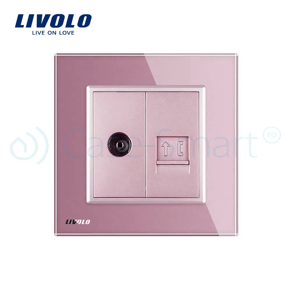 Priza dubla TV + Telefon Livolo cu rama din sticla — imaginea 2