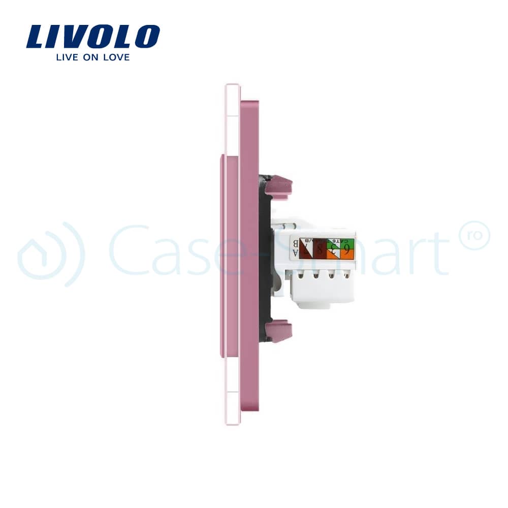 Priza dubla Telefon + Priza internet Livolo cu rama din sticla — imaginea 3