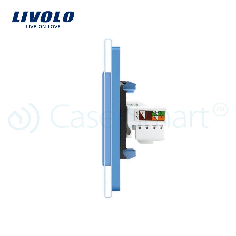 Priza dubla Telefon + Priza internet Livolo cu rama din sticla — imaginea 3