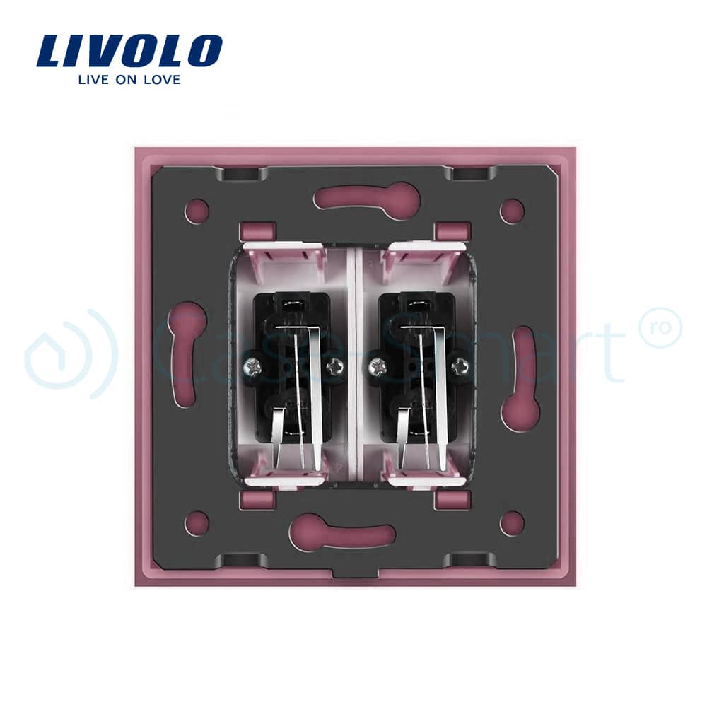 Priza dubla audio Livolo cu rama din sticla — imaginea 4