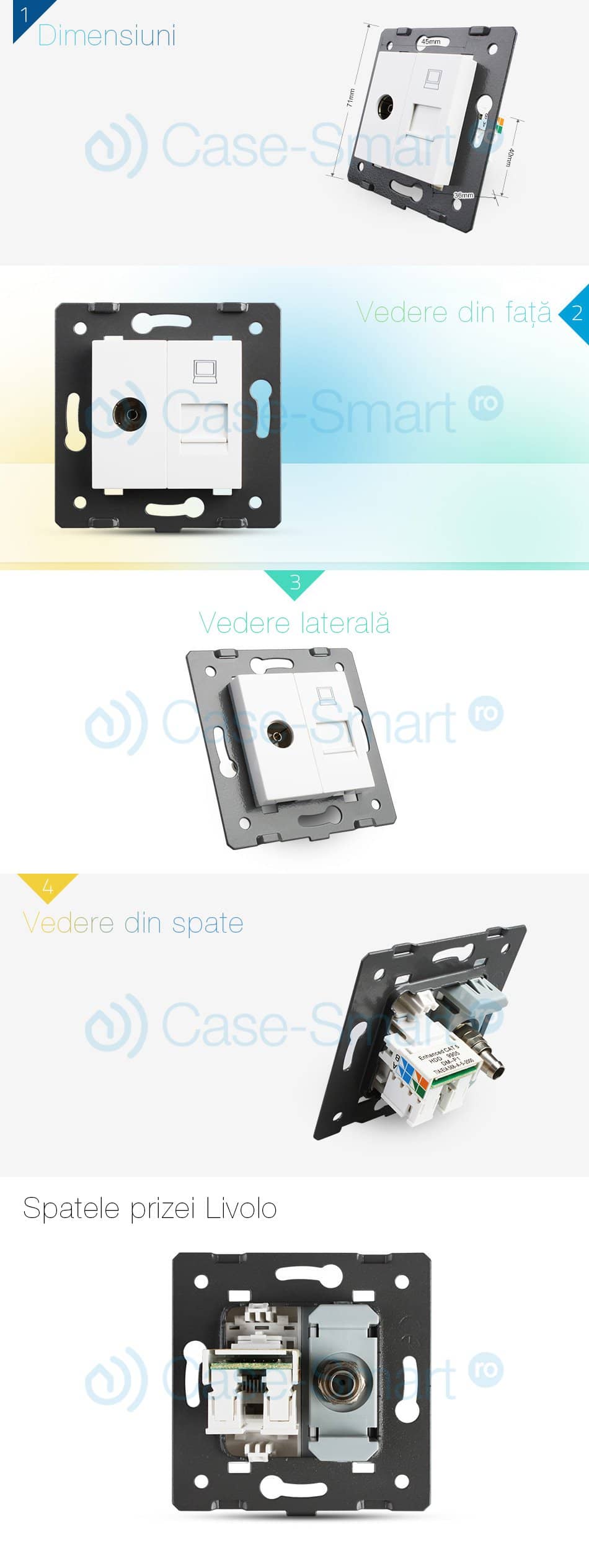 Priza dubla televizor + priza internet Livolo — imaginea 2