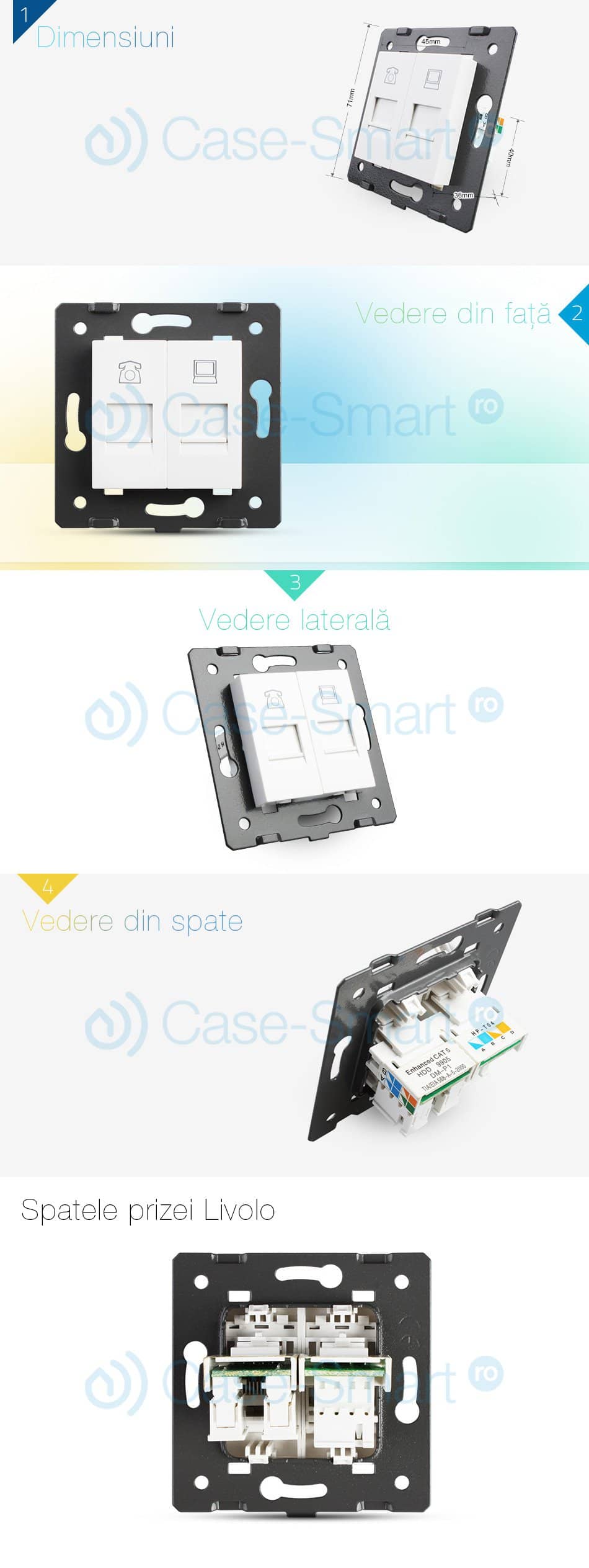 Priza dubla telefon + internet Livolo — imaginea 2