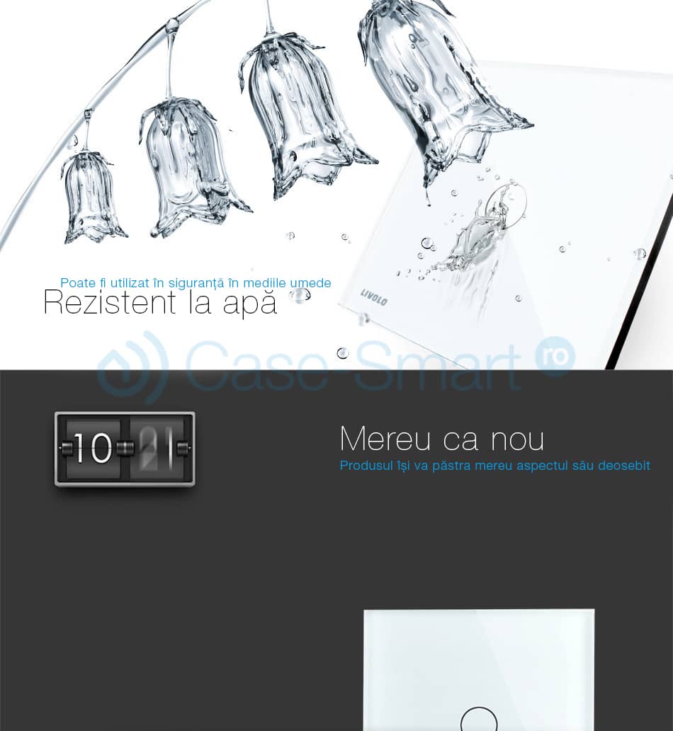 Panou intrerupator simplu+simplu+dublu cu touch LIVOLO din sticla — imaginea 3