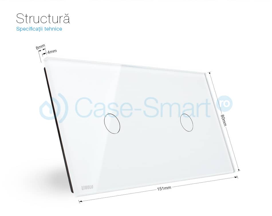 Panou intrerupator simplu+simplu cu touch Livolo din sticla — imaginea 2