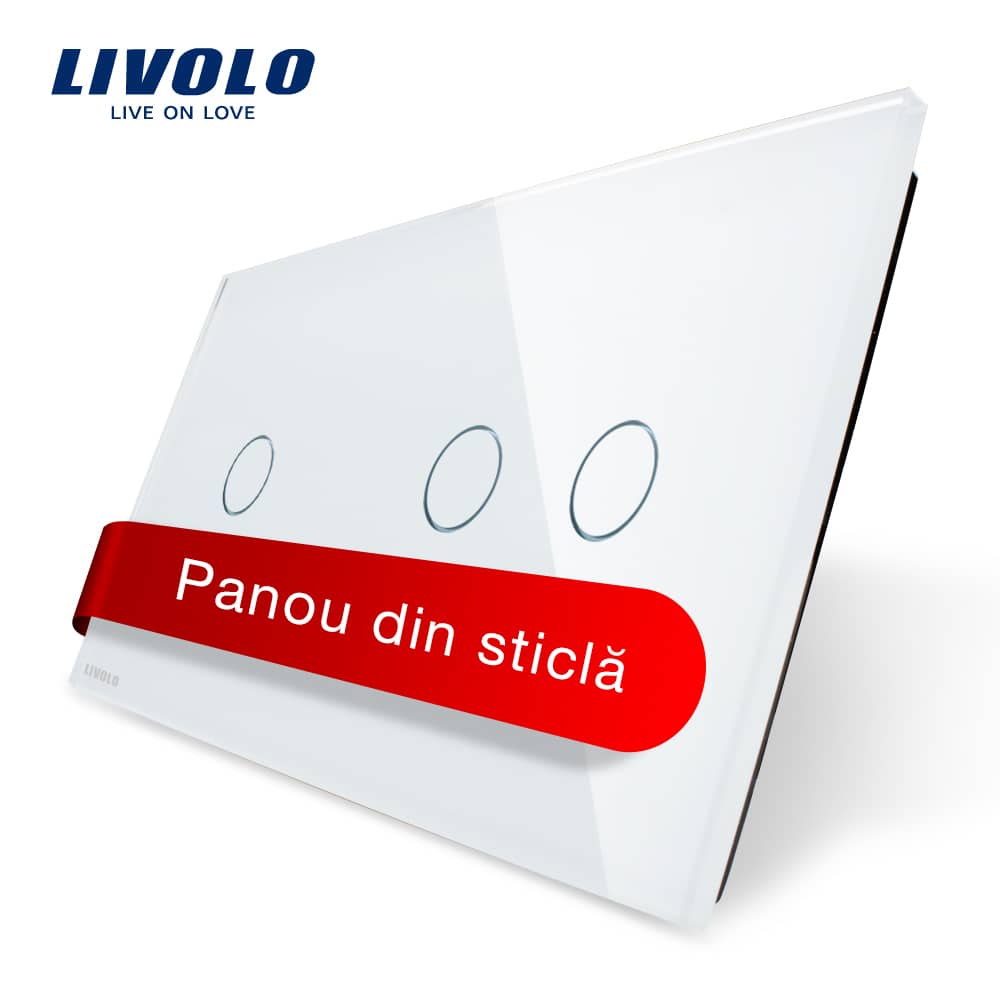 Panou intrerupator simplu+dublu cu touch Livolo din sticla — imaginea 1