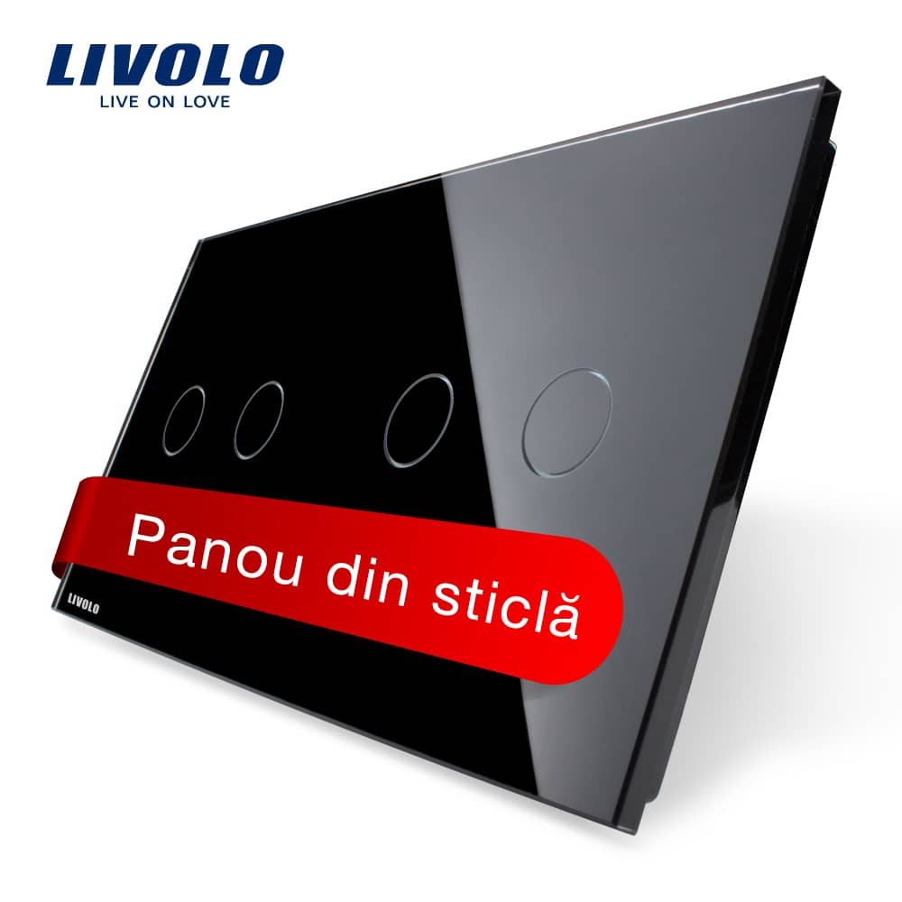 Panou intrerupator dublu+dublu cu touch Livolo din sticla — imaginea 1