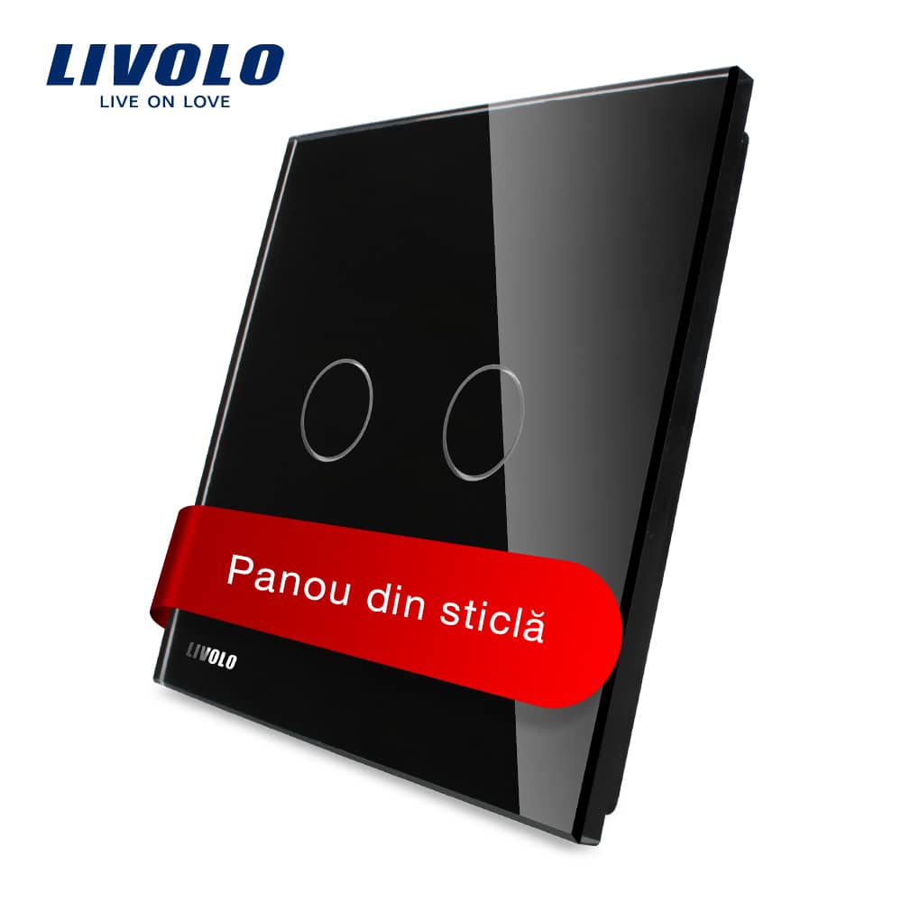 Panou intrerupator dublu cu touch Livolo din sticla — imaginea 1