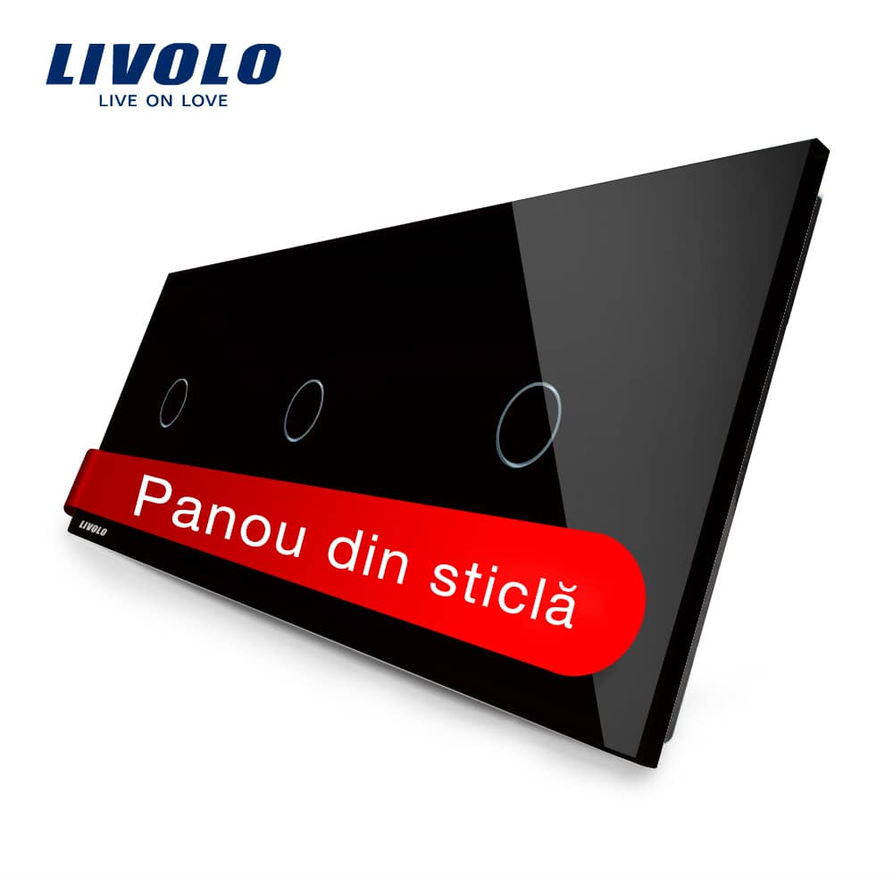 Panou intrerupator simplu+simplu+simplu cu touch Livolo din sticla — imaginea 1
