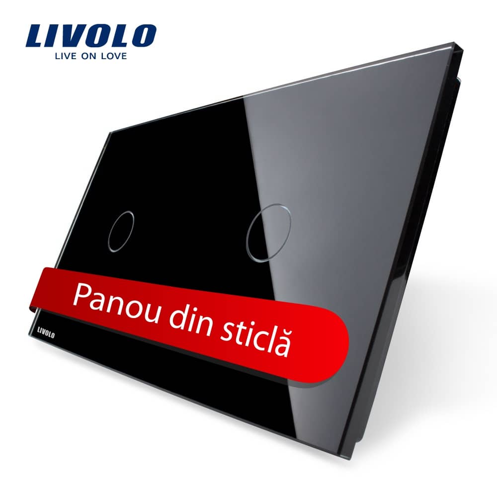 Panou intrerupator simplu+simplu cu touch Livolo din sticla — imaginea 1