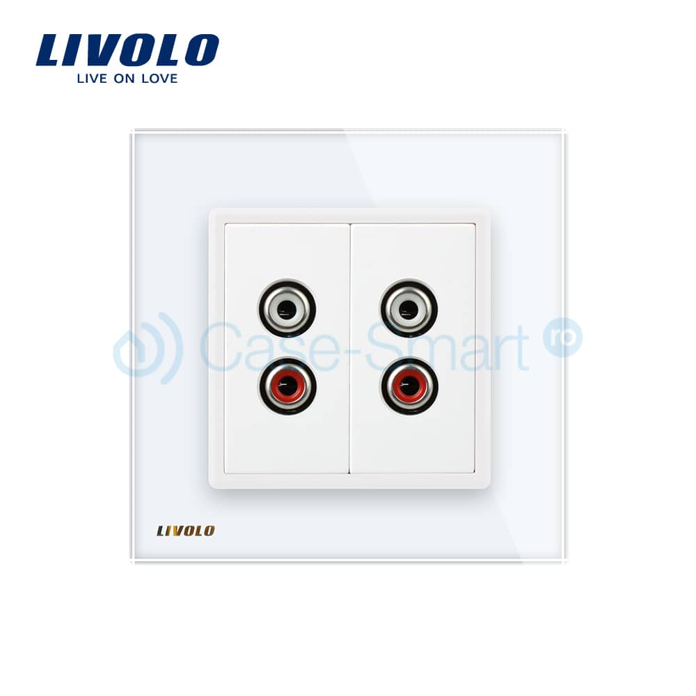 Priza dubla audio Livolo cu rama din sticla — imaginea 2