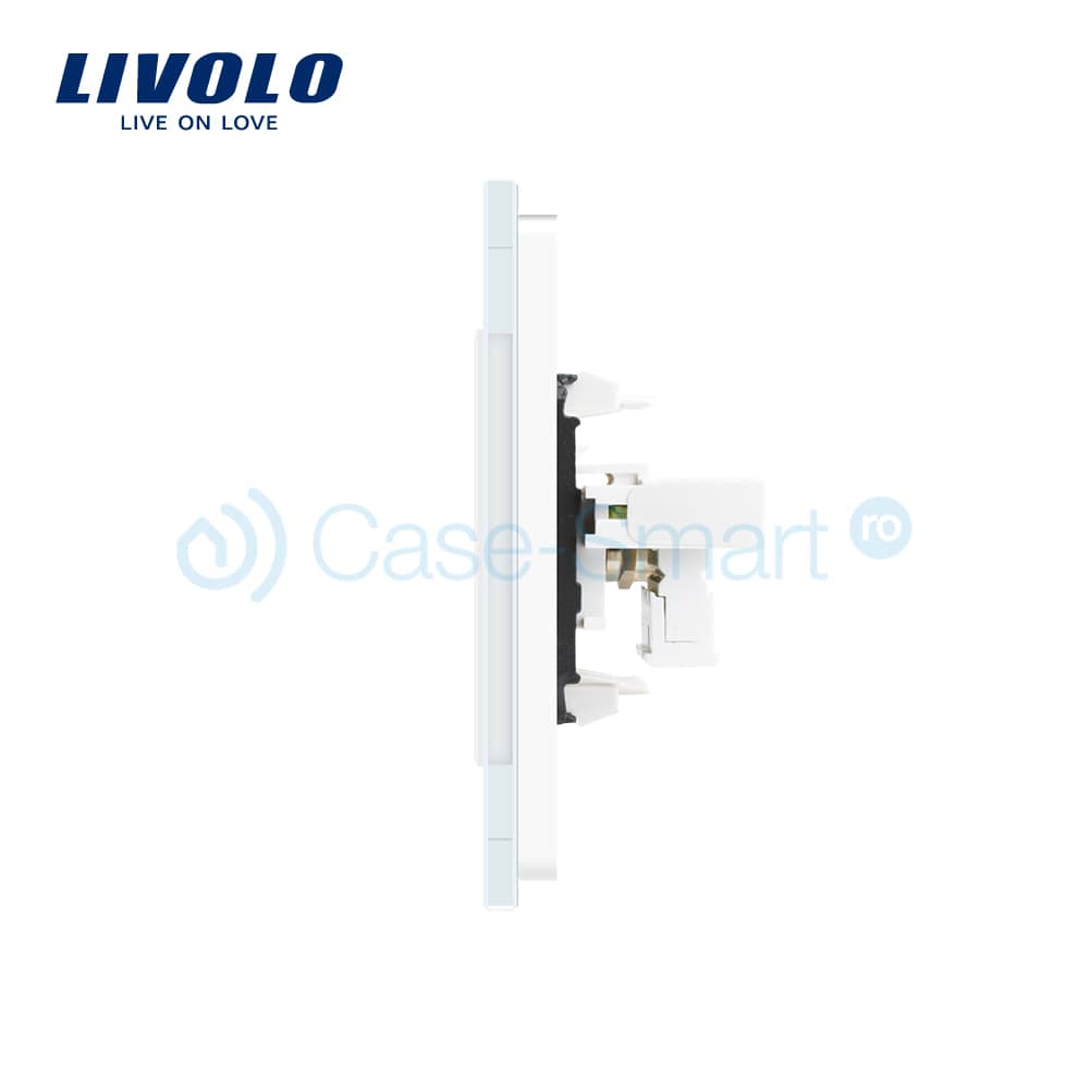 Priza dubla TV + Telefon Livolo cu rama din sticla — imaginea 3