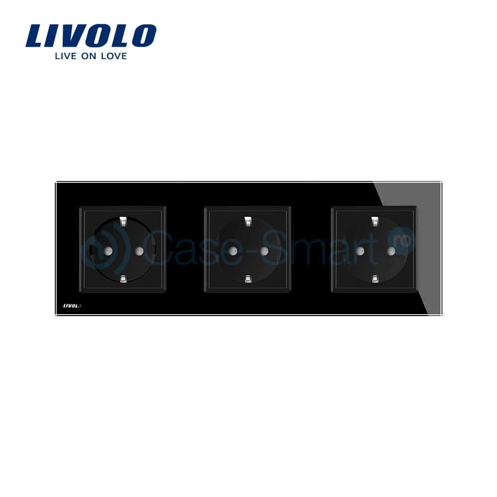 Priza tripla Livolo cu rama din sticla — imaginea 2