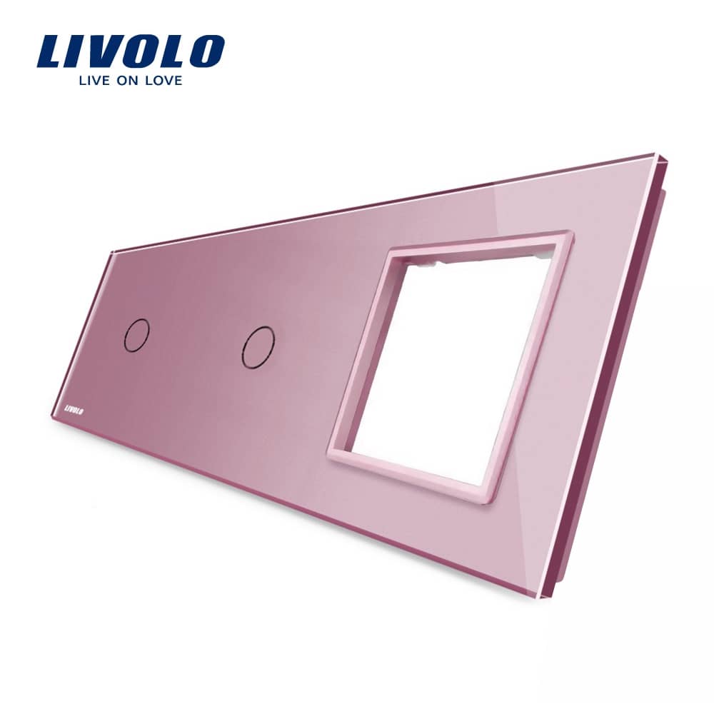 Panou 2 intrerupatoare simple cu touch si priza Livolo din sticla — imaginea 2