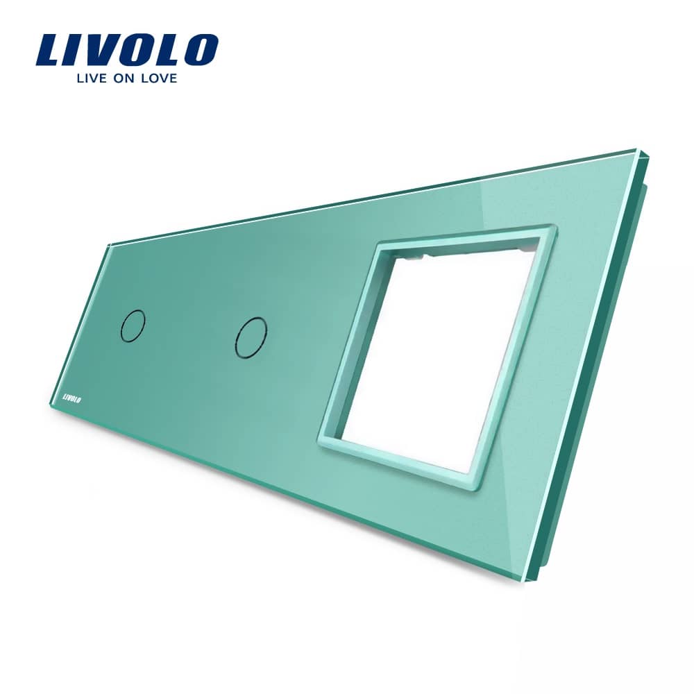 Panou 2 intrerupatoare simple cu touch si priza Livolo din sticla — imaginea 2