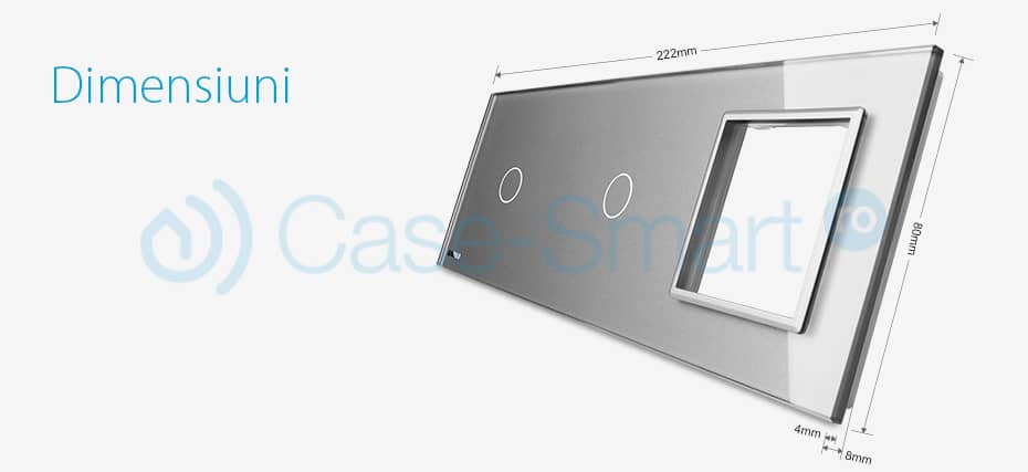 Panou 2 intrerupatoare simple cu touch si priza Livolo din sticla — imaginea 3