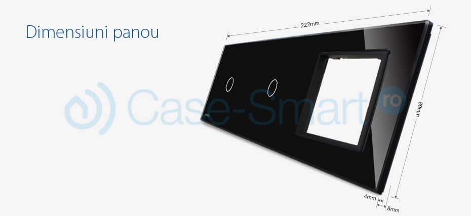 Panou 2 intrerupatoare simple cu touch si priza Livolo din sticla — imaginea 2