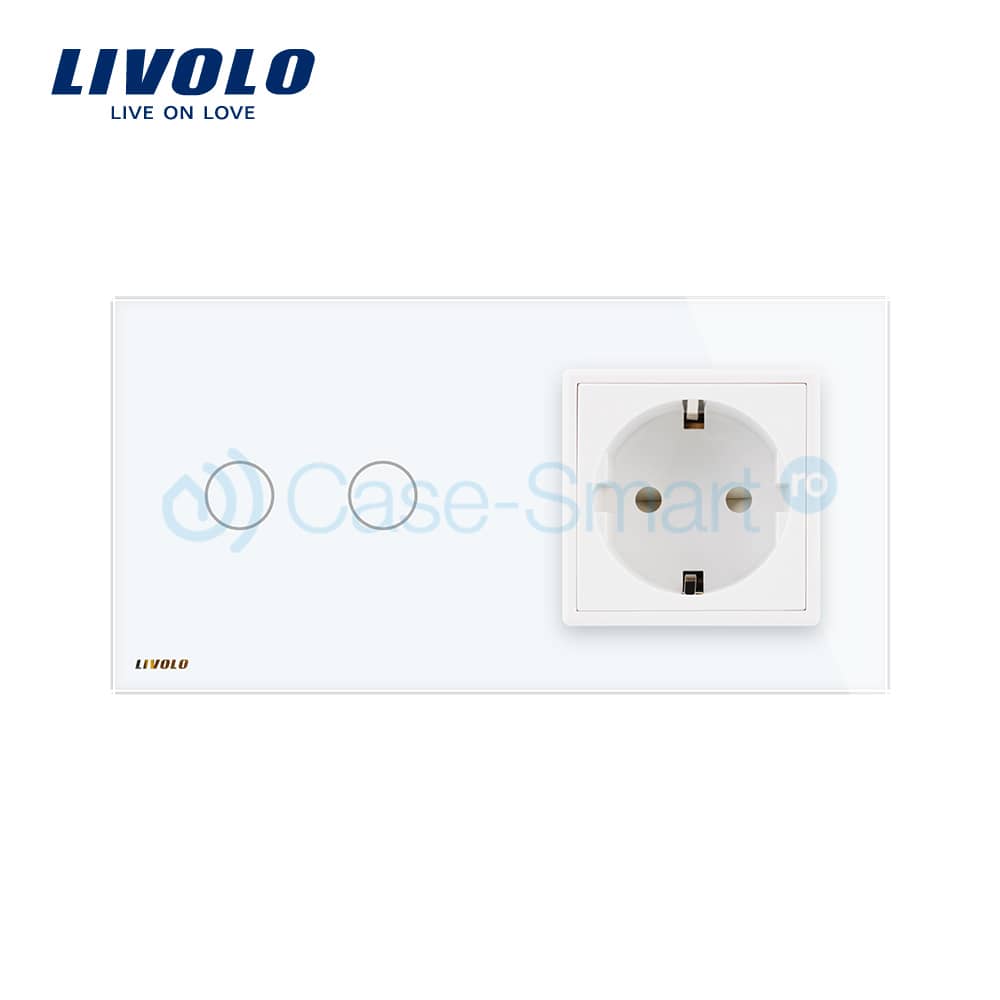 Intrerupator dublu + priza simpla Livolo rama din sticla — imaginea 2