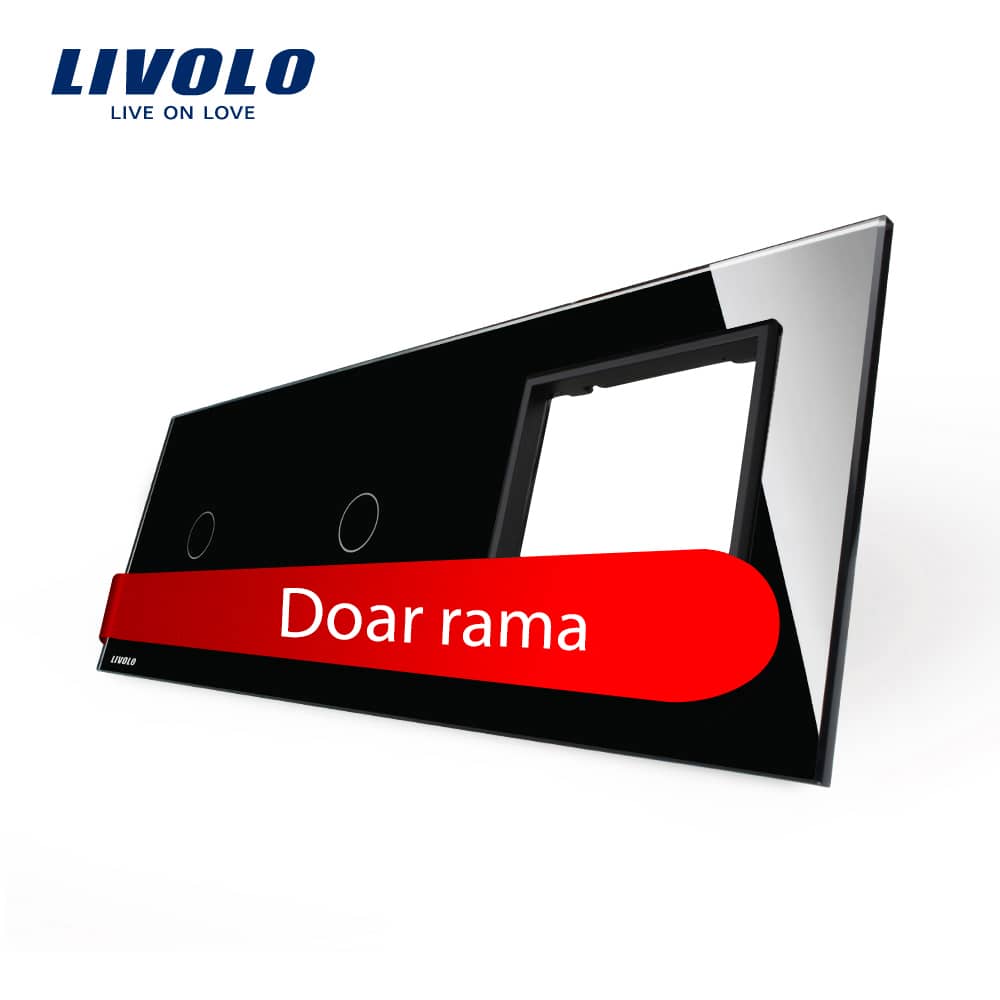 Panou 2 intrerupatoare simple cu touch si priza Livolo din sticla — imaginea 1